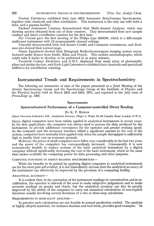 Instrumental trends and requirements in spectrochemistry