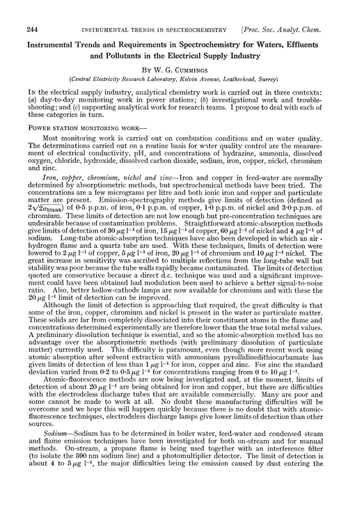 Instrumental trends and requirements in spectrochemistry for waters, effluents and pollutants in the electrical supply industry