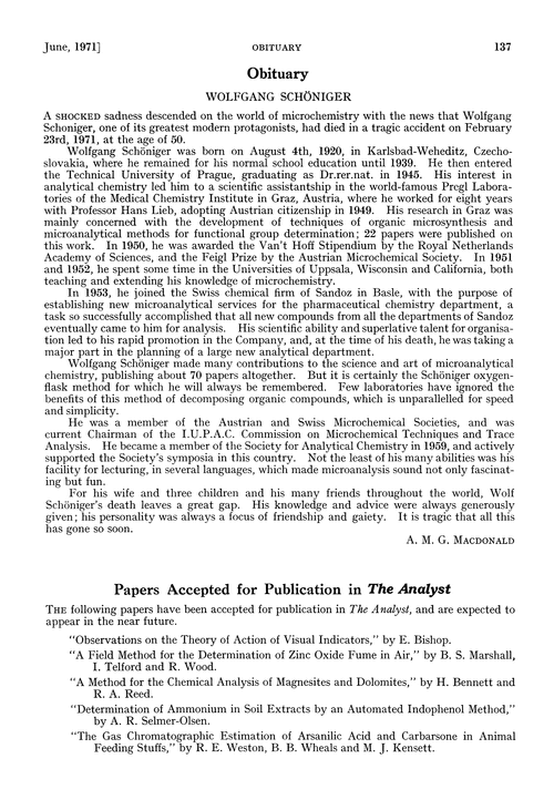 Papers accepted for publication in The Analyst