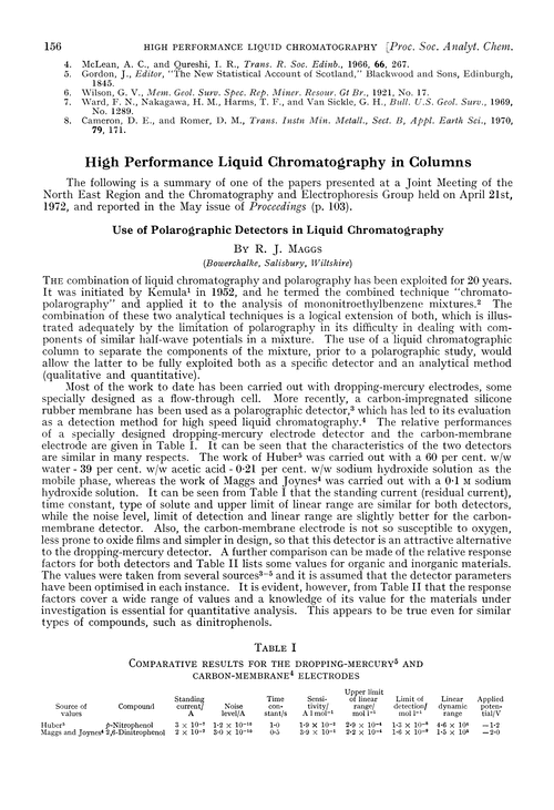 High performance liquid chromatography in columns. Use of polarographic detectors in liquid chromatography