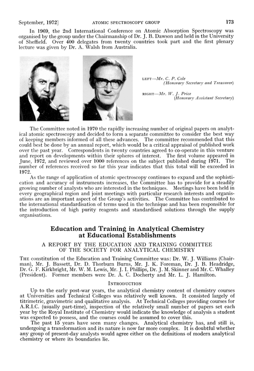 Education and training in Analytical Chemistry at educational establishments