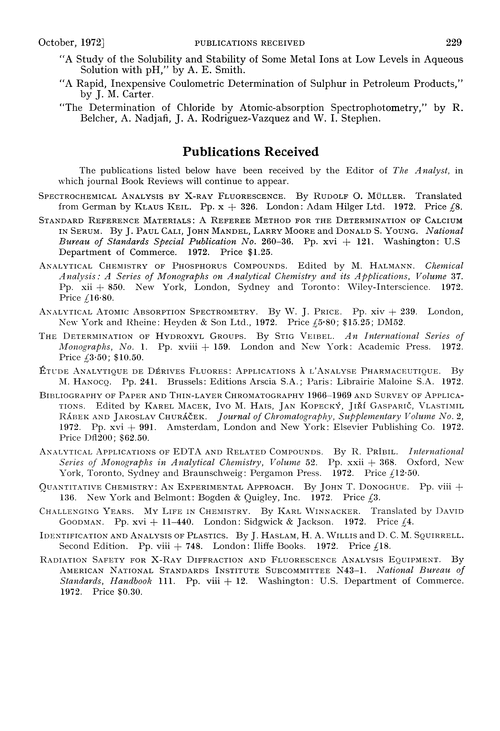 Publications received