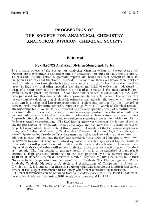Editorial. New SAC/CS Analytical Division Monograph Series