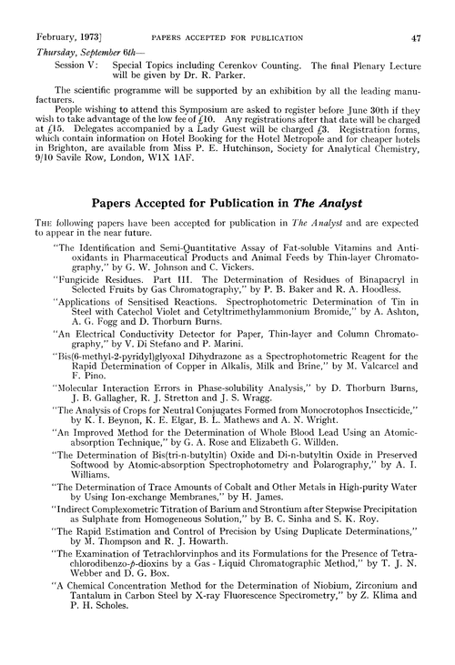 Papers accepted for publication in The Analyst