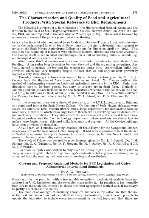 The characterisation and quality of food and agricultural products, with special reference to EEC requirements