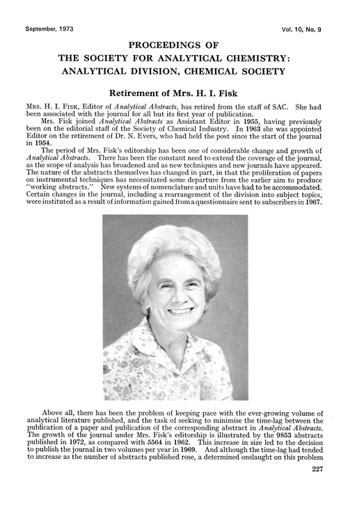 Retirement of Mrs. H. I. Fisk