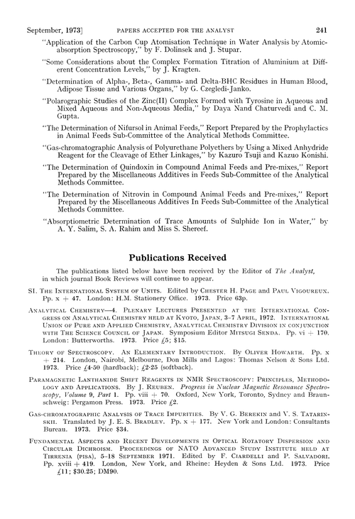 Publications received