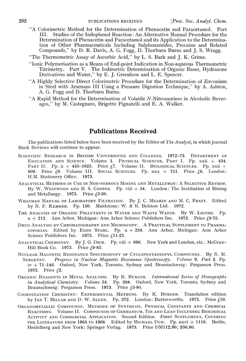 Publications received