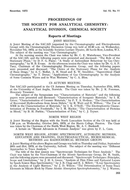 Reports Of Meetings Proceedings Of The Society For Analytical
