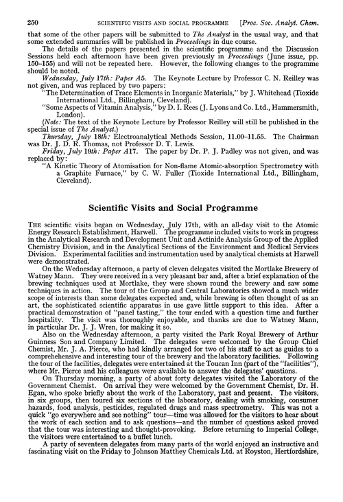 Scientific visits and social programme