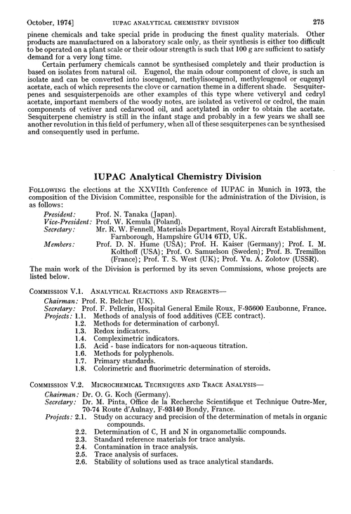 IUPAC Analytical Chemistry Division Proceedings of the Society for