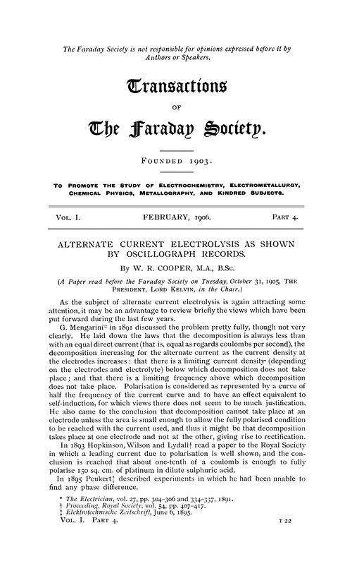 Alternate current electrolysis as shown by oscillograph records