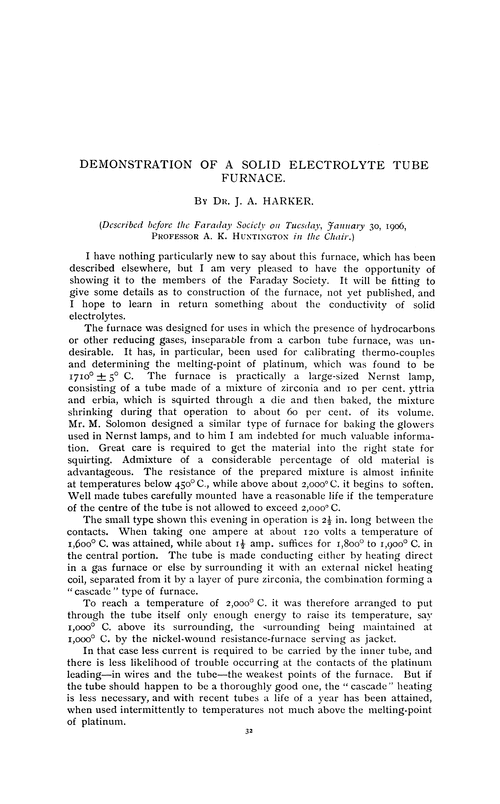 Demonstration of a solid electrolyte tube furnace