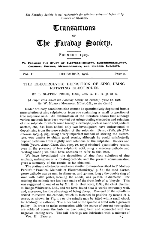 The electrolytic deposition of zinc, using rotating electrodes