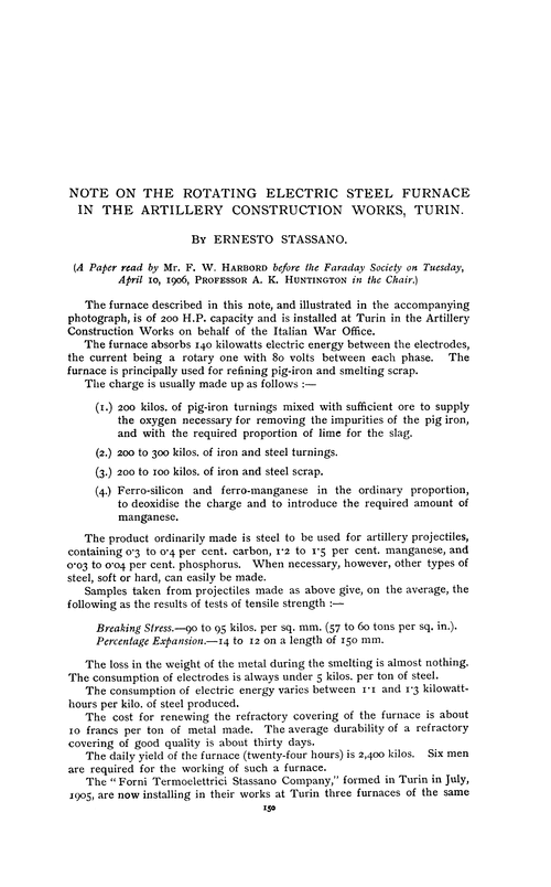 Note on the rotating electric steel furnace in the artillery construction works, turin