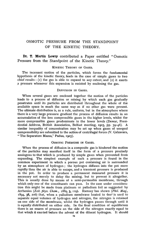 Osmotic pressure from the standpoint of the kinetic theory