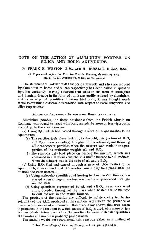 Note on the action of aluminium powder on silica and boric anhydride