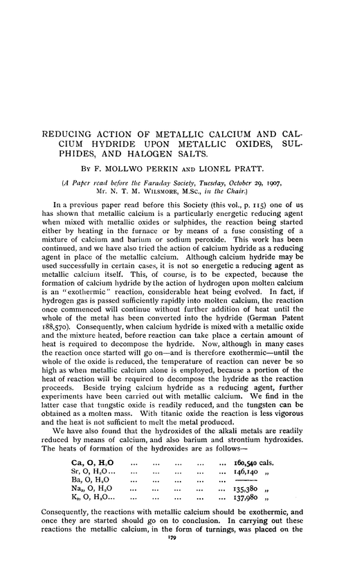 Reducing action of metallic calcium and calcium hydride upon metallic oxides, sulphides, and halogen salts