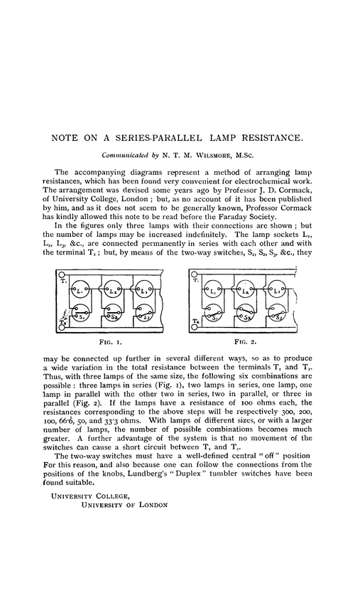 Note on a series-parallel lamp resistance