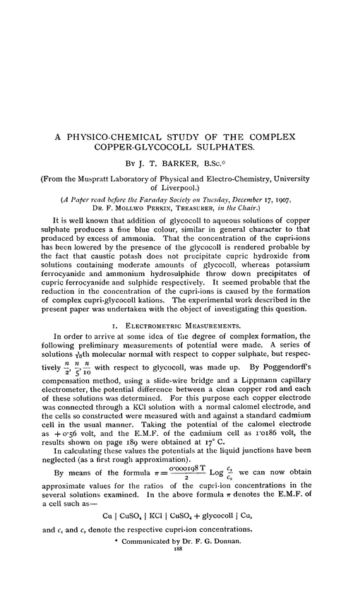 A physico-chemical study of the complex copper-glycocoll sulphates