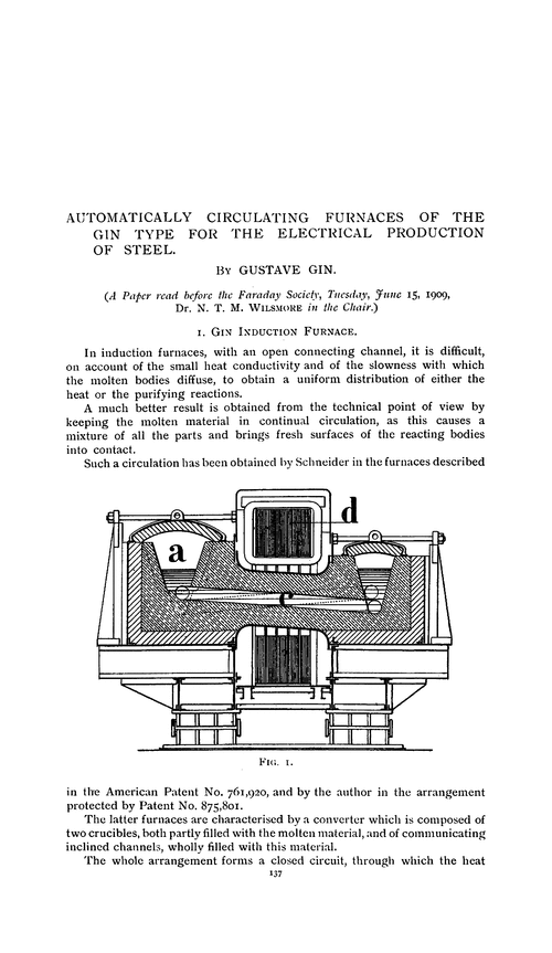 Automatically circulating furnaces of the Gin type for the electrical production of steel