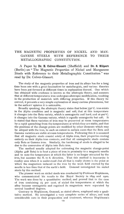 The magnetic properties of nickel and manganese steels with reference to their metallographic constitution