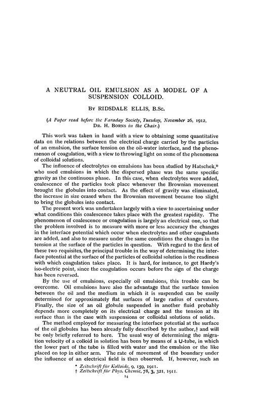 A neutral oil emulsion as a model of a suspension colloid