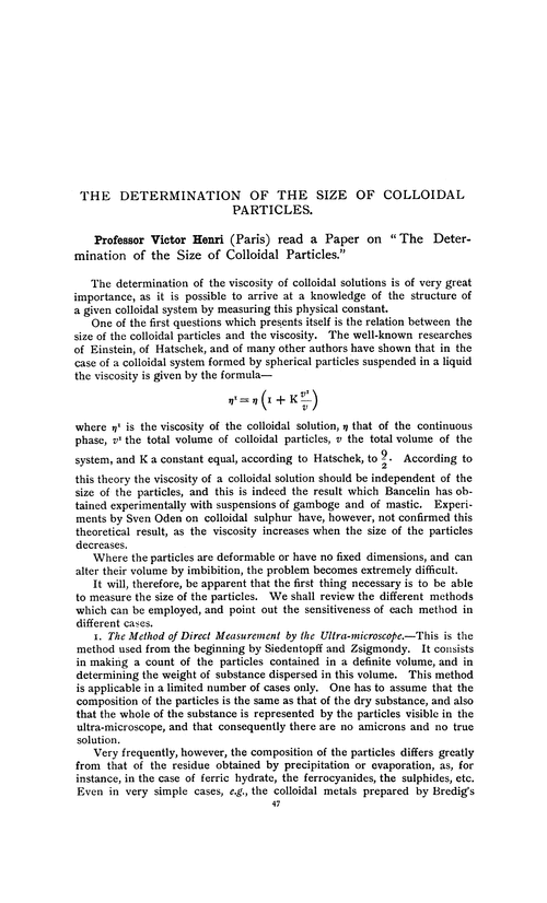 The determination of the size of colloidal particles