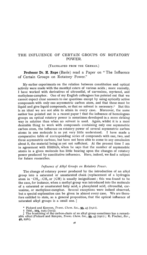 The influence of certain groups on rotatory power