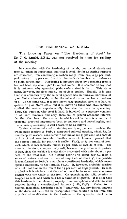 The hardening of steel