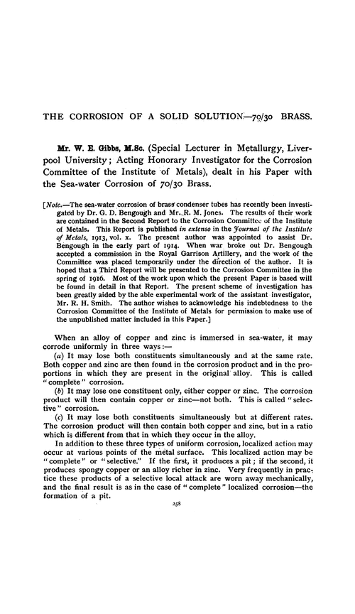 The corrosion of a solid solution—70/30 brass