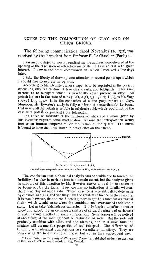 Notes on the composition of clay and on silica bricks