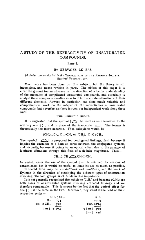 A study of the refractivity of unsaturated compounds. Part I