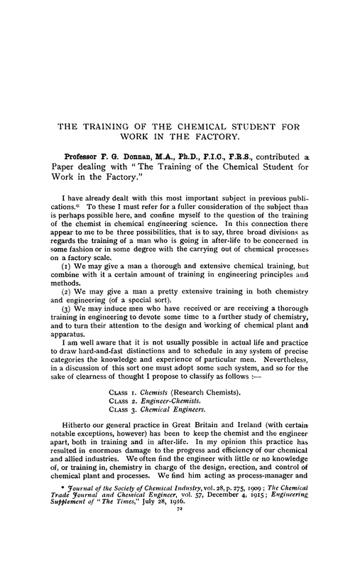 The training of the chemical student for work in the factory