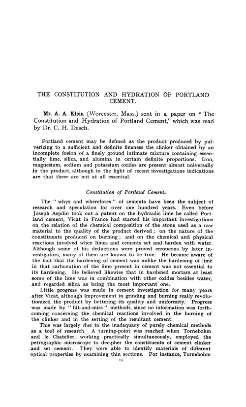The constitution and hydration of Portland cement