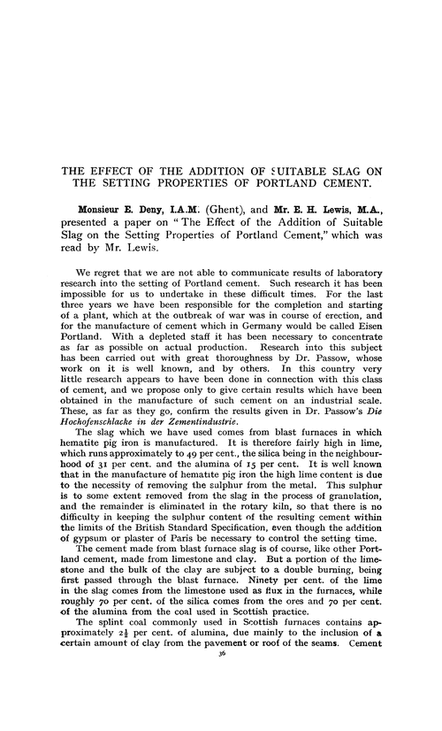 The effect of the addition of suitable slag on the setting properties of Portland cement