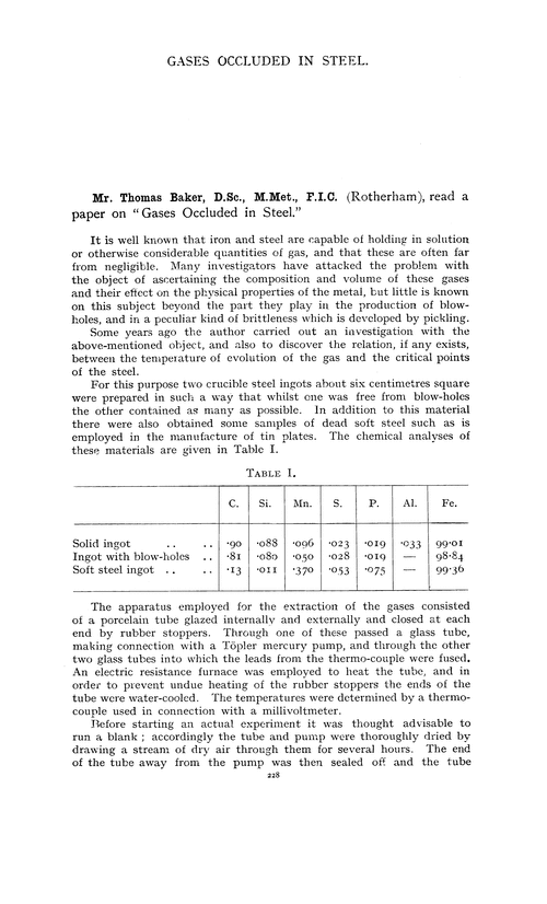Gases occluded in steel