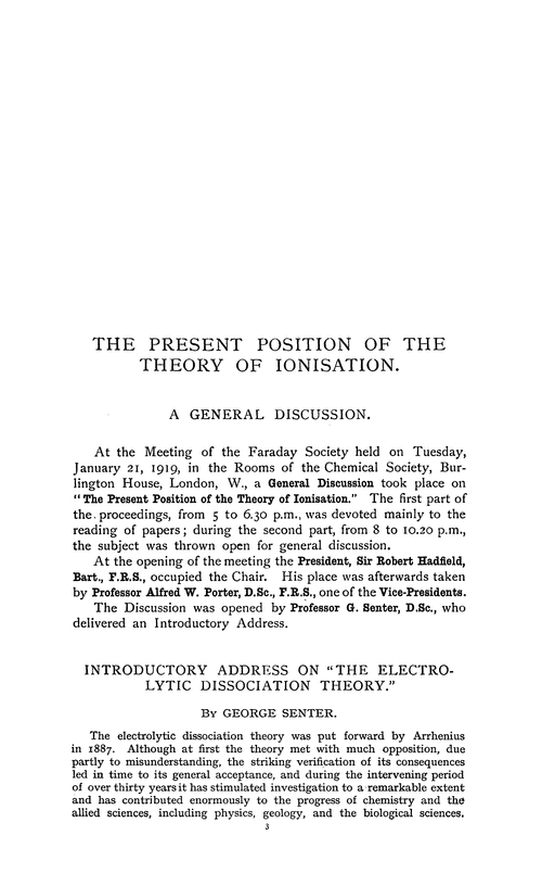 Introductory address on “the electrolytic dissociation theory”