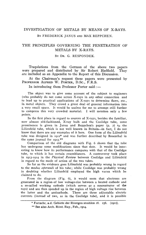 Investigation of metals by means of X-rays. The principles governing the penetration of metals by X-rays