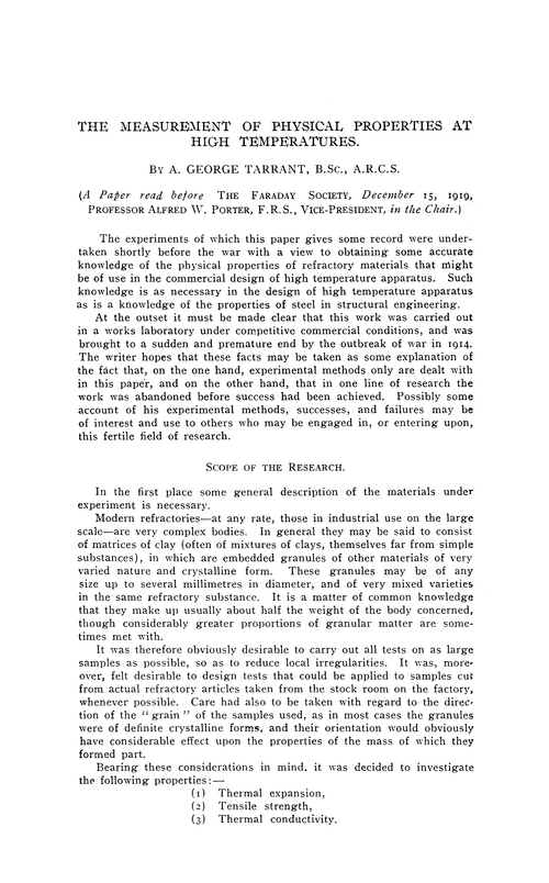 The measurement of physical properties at high temperatures