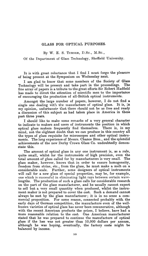 Glass for optical purposes