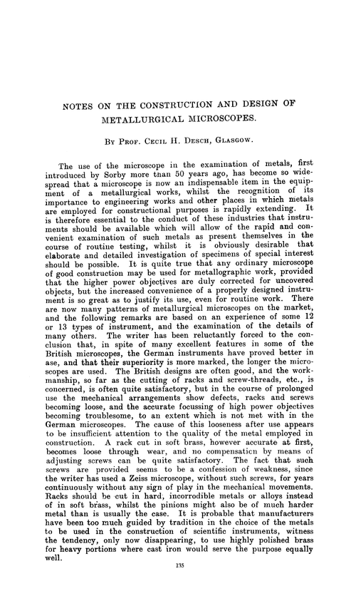 Notes on the construction and design of metallurgical microscopes