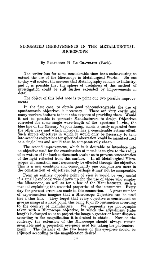 Suggested improvements in the metallurgical microscope
