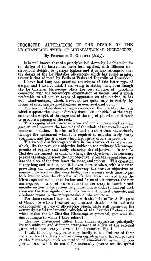 Suggested alterations in the design of the Le Chatelier type of metallurgical microscope