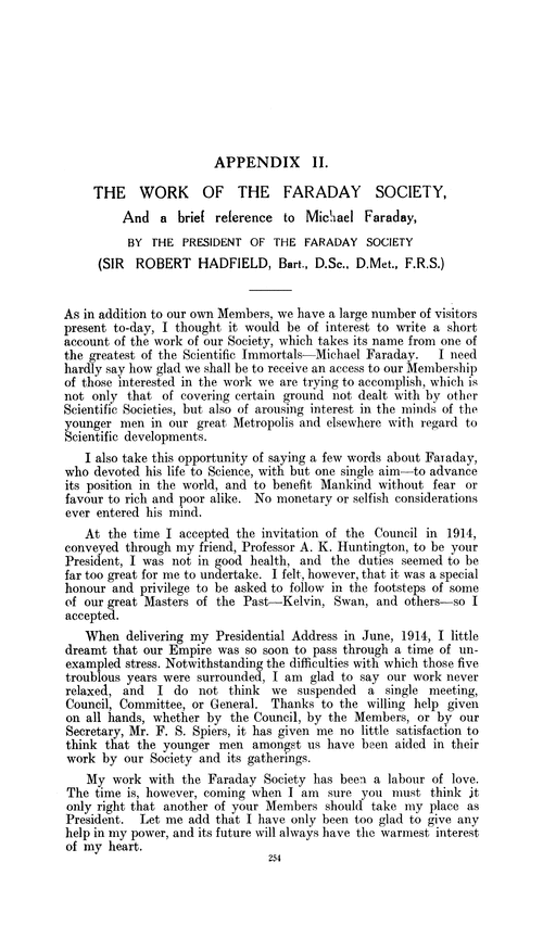 Appendix II. The work of The Faraday Society, and a brief reference to Michael Faraday