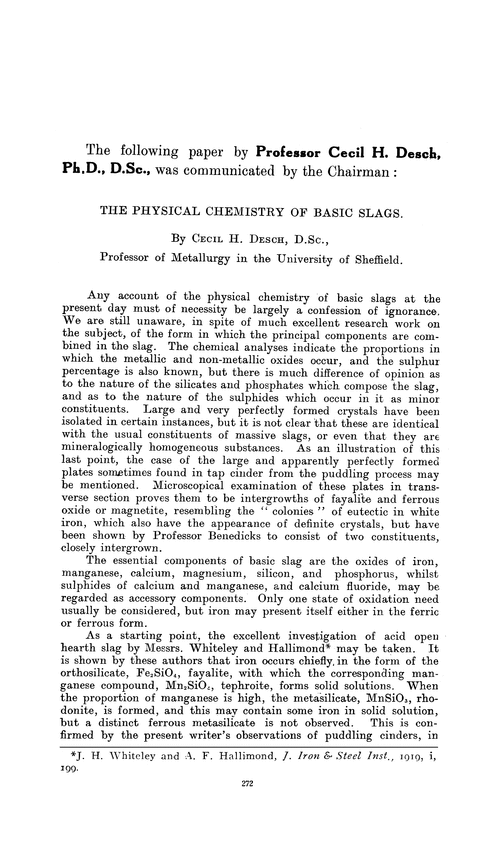 The physical chemistry of basic slags