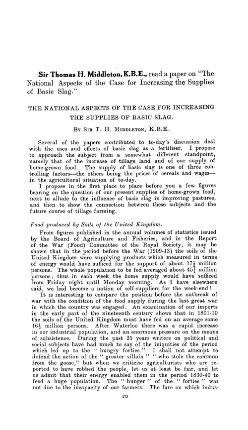 The National aspects of the case for increasing the supplies of basic slag