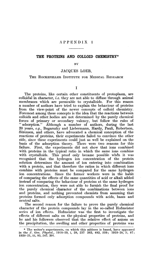 Appendix I. The proteins and colloid chemistry