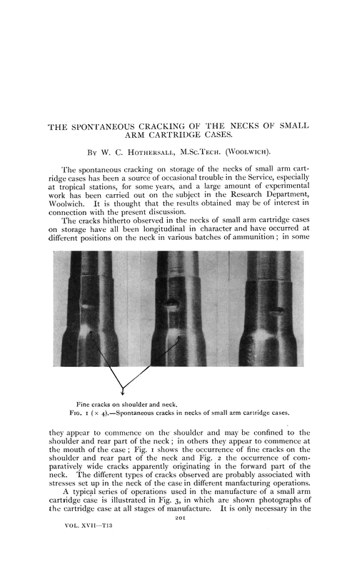 The spontaneous cracking of the necks of small arm cartridge cases