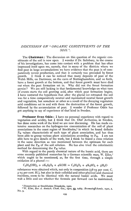 Discussion on “organic constituents of the soil”